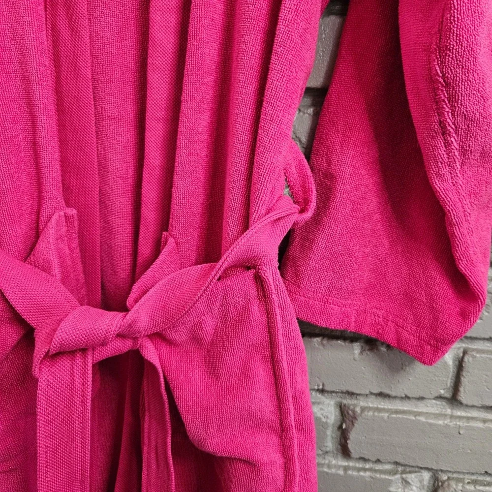 Lacoste Pink Cotton Terry Cloth Bathrobe Embroidered Logo Shawl Collar Robe - Picture 3 of 12